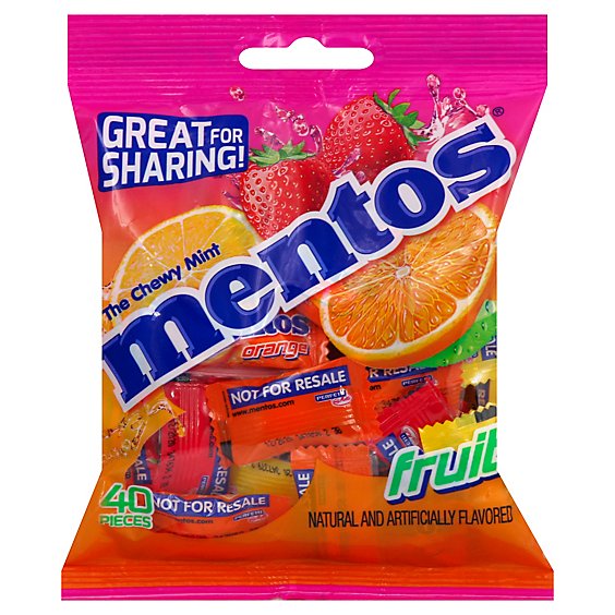 Mentos Chewy Mint Candy Fruit Individually Wrapped Non Melting 3.8 Ounces 40 Piece Peg Bag - 40 CT