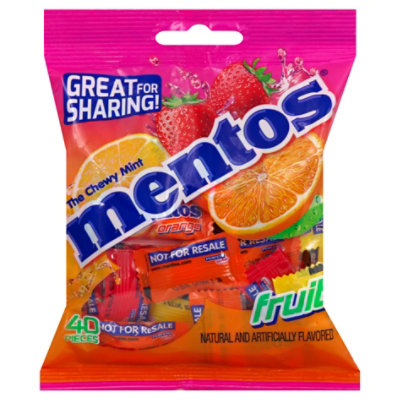 Mentos Chewy Mint Candy Fruit Individually Wrapped Non Melting 3.8 Ounces 40 Piece Peg Bag - 40 CT - Image 1