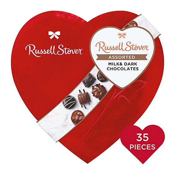 Russell Stover Valentine's Day Red Foil Heart Assorted Milk & Dark Chocolate Gift Box - 20.1 Oz