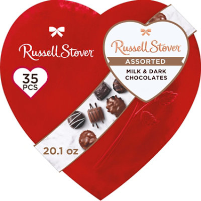 Russell Stover Valentine's Day Red Foil Heart Assorted Milk & Dark Chocolate Gift Box - 20.1 Oz