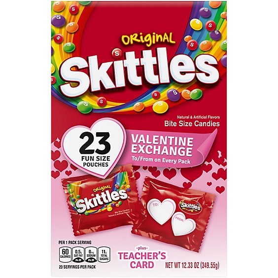 Skittles Original Valentines Day Candy Exchange Fun Size Chewy Candy Box - 12.33 Oz