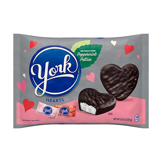 YORK Dark Chocolate Peppermint Patties Hearts Candy Bag - 9.6 Oz