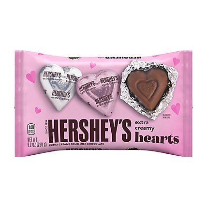 HERSHEY'S Extra Creamy Solid Milk Chocolate Hearts Candy Bag - 9.2 Oz - Image 1