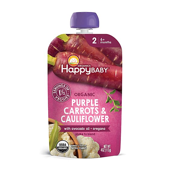 Happy Baby Organics Stage 2 Purple Carrot Cauliflower With Avocado Oil And Oregano Pouch - 4 Oz