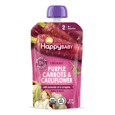 Happy Baby Organics Stage 2 Purple Carrot Cauliflower With Avocado Oil And Oregano Pouch - 4 Oz