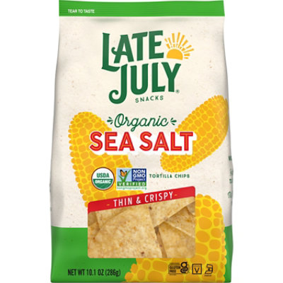 LATE JULY Snacks Thin and Crispy Organic Tortilla Chips with Sea Salt - 10.1 Oz - Image 1