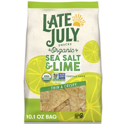LATE JULY Snacks Thin and Crispy Organic Tortilla Chips with Sea Salt and Lime - 10.1 Oz