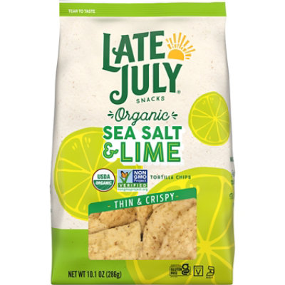 LATE JULY Snacks Multigrain Thin and Crispy Organic Tortilla Chips with Sea Salt and Lime - 10.1 Oz - Image 1