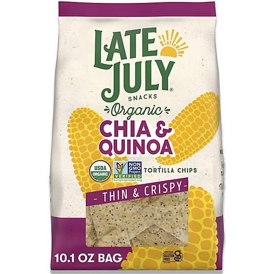 LATE JULY Snacks Thin and Crispy Organic Tortilla Chips with Chia and Quinoa - 10.1 Oz