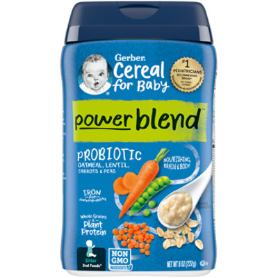 Gerber Cereal Power Blend Lentil Carrot Pea Probiotic Oatmeal - 8 Oz