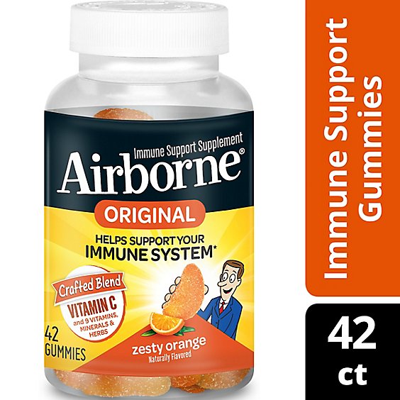 Airborne Zesty Orange Vitamin C Gummies And Immune Support Supplement - 42 Count
