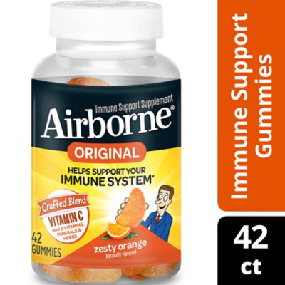 Airborne Zesty Orange Vitamin C Gummies And Immune Support Supplement - 42 Count