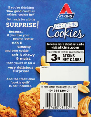 Atkins Snack Protein Cookies Peanut Butter - 4-1.38 Oz. - Image 6