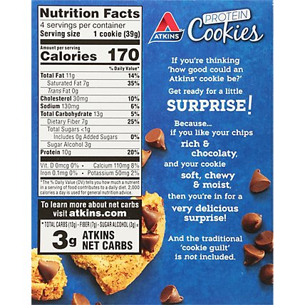 Atkins Snack Protein Cookies Choc Chip - 4-1.38 OZ - Image 6