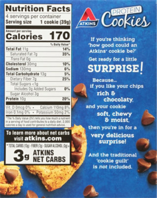 Atkins Snack Protein Cookies Chocolate Chip - 4-1.38 Oz. - Image 6