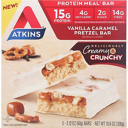 Atkins Vanilla Caramel Pretzel Meal Bar - 5-2.12 OZ - Image 2