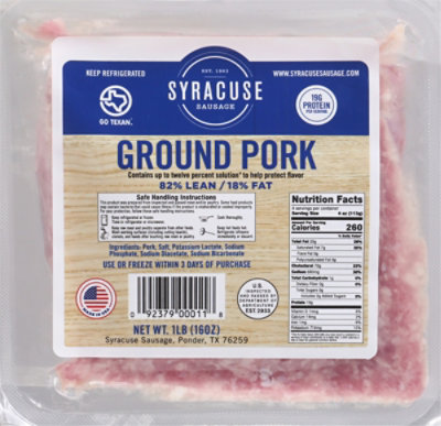 Syracuse Sausage Ground Pork Frozen - 16 OZ - Image 2