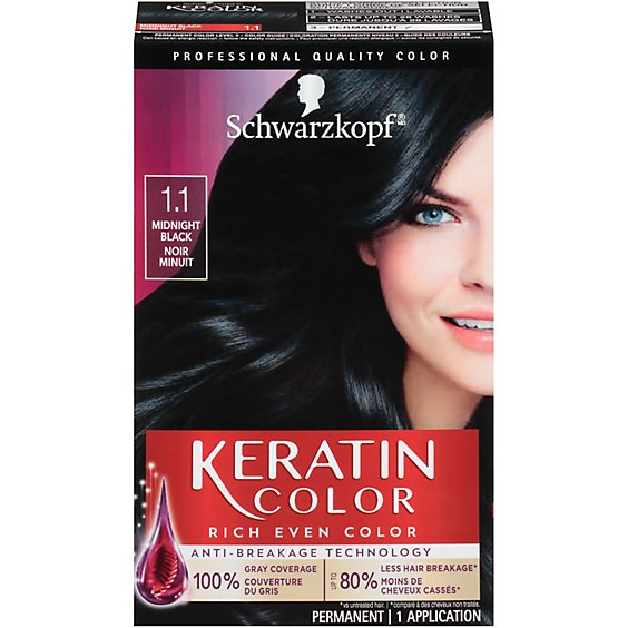 Schwarzkopf Keratin Color 1.1 Midnight Black Permanent Hair Color Cream - Each