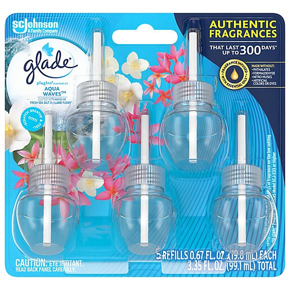 Glade Plugins Aqua Waves Scented Oil Air Freshener Refill 5 Count - 1.34 Oz