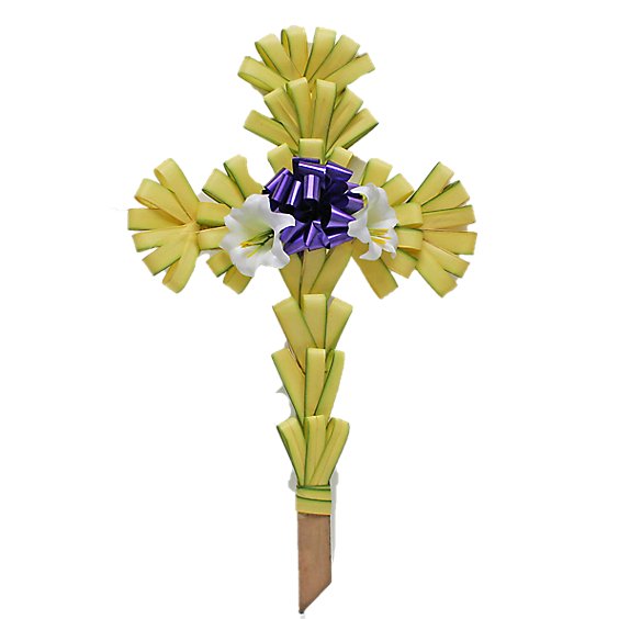 Easter Palm Cross With Silk Lily Blooms And Ribbon - EA
