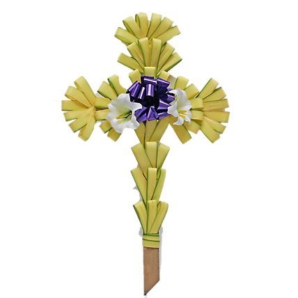 Easter Palm Cross With Silk Lily Blooms And Ribbon - EA - Image 1