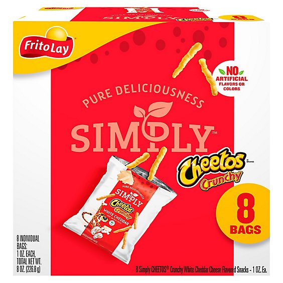 Cheetos Simply Crunchy Cheese Flavored Snacks White Cheddar 1 Oz 8 Count - 8-1 OZ