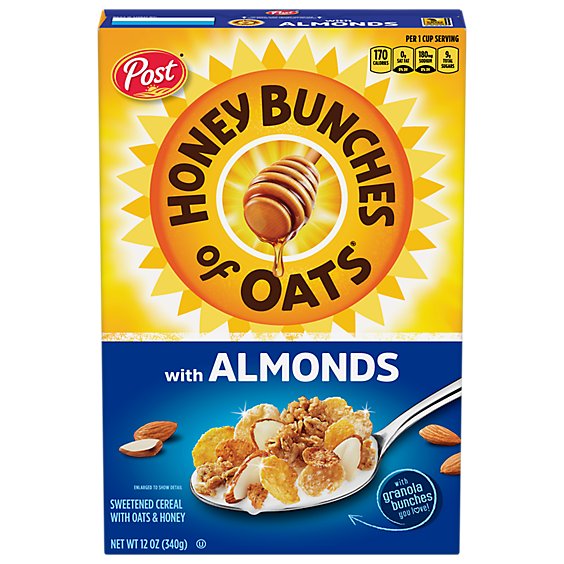 Post Honey Bunches of Oats With Almonds Heart Healthy Breakfast Cereal Small Box - 12 Oz