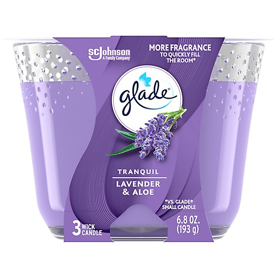 Glade Tranquil Lavender And Aloe Infused With Essential Oils 3 Wick Candle Freshener - 6.8 Oz