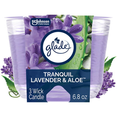 Glade Tranquil Lavender And Aloe Infused With Essential Oils 3 Wick Candle Freshener - 6.8 Oz - Image 1