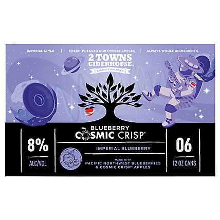 2 Towns Blueberry Cosmic Crisp Hard Cider In Cans - 6-12 FZ - Image 1