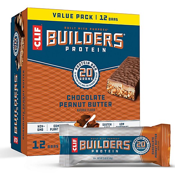 CLIF BUILDERS Chocolate Peanut Butter Protein Bars - 12-2.4 Oz