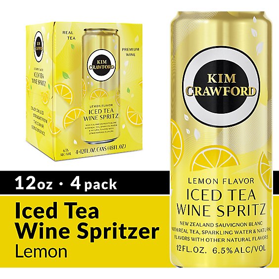 Kim Crawford Iced Tea Wine Spritz Lemon Flavor Sauvignon Blanc Sparkling Wine Cans - 4-355 Ml