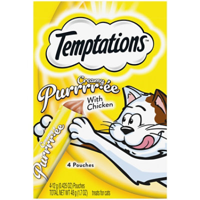 Temptations Creamy Puree with Chicken Lickable Squeezable Adult Cat Treats 4 Count - 12 g - Image 1