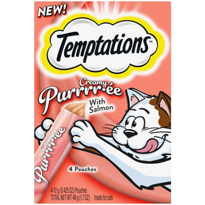 Temptations Creamy Puree with Salmon Lickable Squeezable Adult Cat Treats 4 Count - 12 g - Image 1