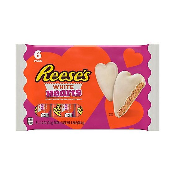 Reeses White Creme Peanut Butter Hearts Valentines Day Candy Packs 6 Count - 1.2 Oz