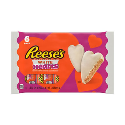 Reeses White Creme Peanut Butter Hearts Valentines Day Candy Packs 6 Count - 1.2 Oz