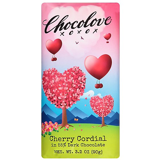 Chocolove Bar Cherry Cordial Dark Chocolate Valentines - 3.2 Oz