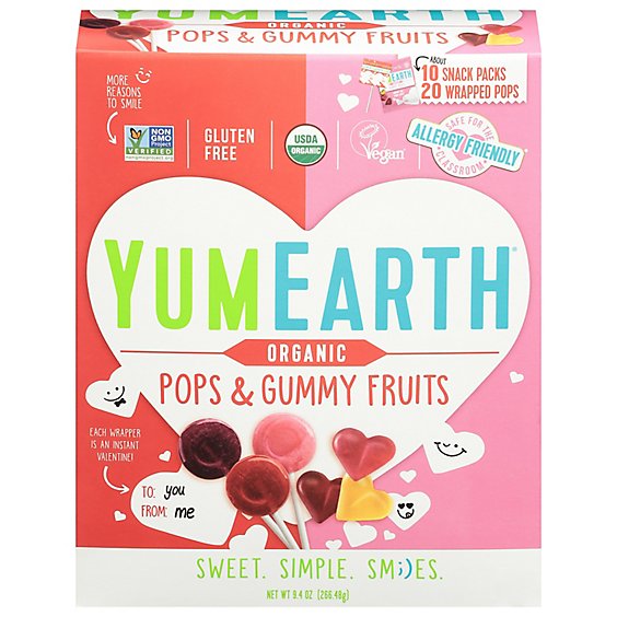 Yum Earth Fruit Pops And Fruit Gummys Variety Valentine - 9.4OZ