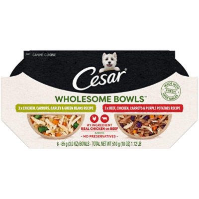 Cesar Wholesome Bowls Chicken Green Beans/Beef Chicken & Potatoes Adult Soft Wet Dog Food - 6-3 Oz