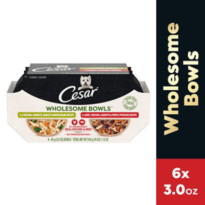 Cesar Wholesome Bowls Chicken Green Beans/Beef Chicken & Potatoes Adult Soft Wet Dog Food - 6-3 Oz