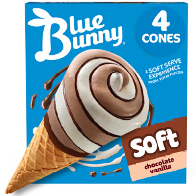 Blue Bunny Chocolate Vanilla Twist Cones Frozen Dessert For Summer - 4 Count - Image 1