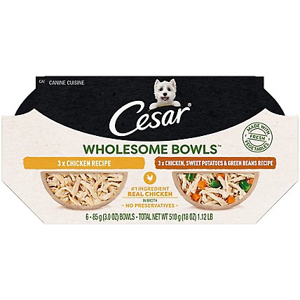 Cesar Chicken Recipe & Chicken Sweet Potato And Green Beans Wet Dog Food - 6 Count - Image 1