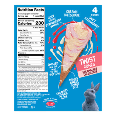 Blue Bunny Twist Cones Strawberry Cheesecake Frozen Dairy Dessert Wrappers Multipack - 4-4.5  Fl. Oz. - Image 3