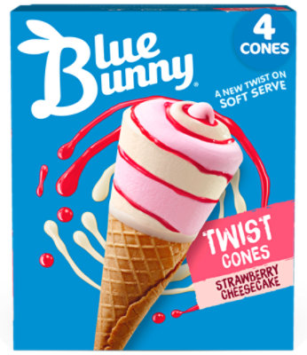 Blue Bunny Strawberry Cheesecake Twist Cones Frozen Dessert For Summer - 4 Count