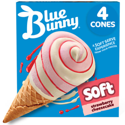 Blue Bunny Strawberry Cheesecake Twist Cones Frozen Dessert For Summer - 4 Count