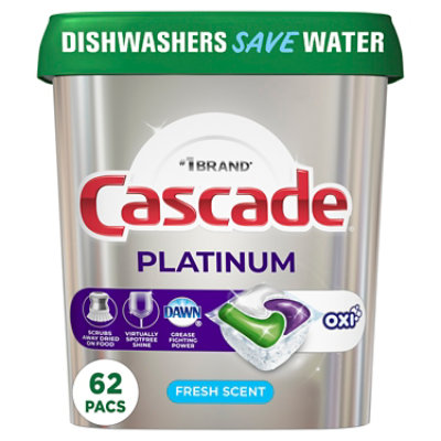 Cascade Platinum Fresh Scent With Oxi Dishwasher Detergent - 62 Count