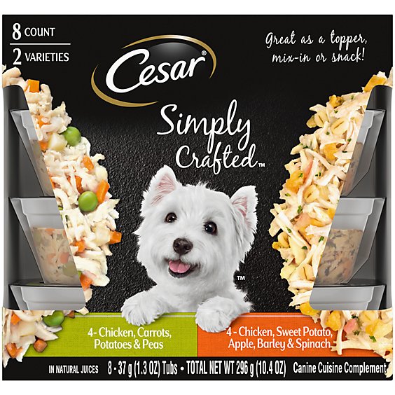 Cesar Simply Crafted Chicken 2 Flavor Topper Adult Wet Dog Food Variety Pack - 8-1.3 Oz