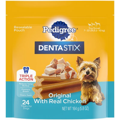 Pedigree Dentastix Original Chicken Flavor Adult Toy/Small Dog Dental Chew Dog Treats 24-5.8 Oz - Image 1