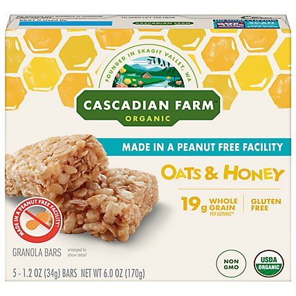 Cascadian Farm Organic Peanut Free Oats & Honey Granola Bars 5 Count - 6 OZ - Image 1