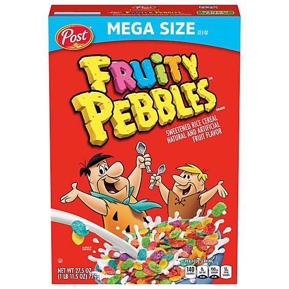 Post Fruity PEBBLES Gluten Free Breakfast Cereal Extra Large Cereal Box - 27.5 Oz